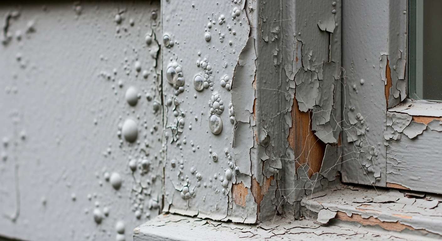Peeling exterior paint on a house in Seattle