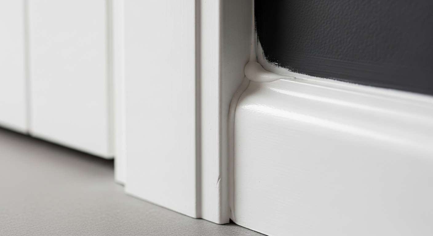 Freshly painted bright white baseboards and trim