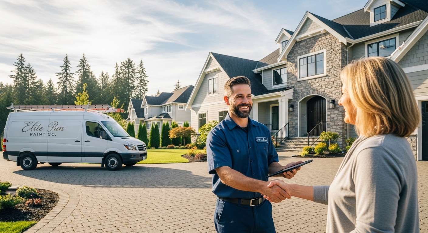 Professional painting contractor shaking hands with homeowner