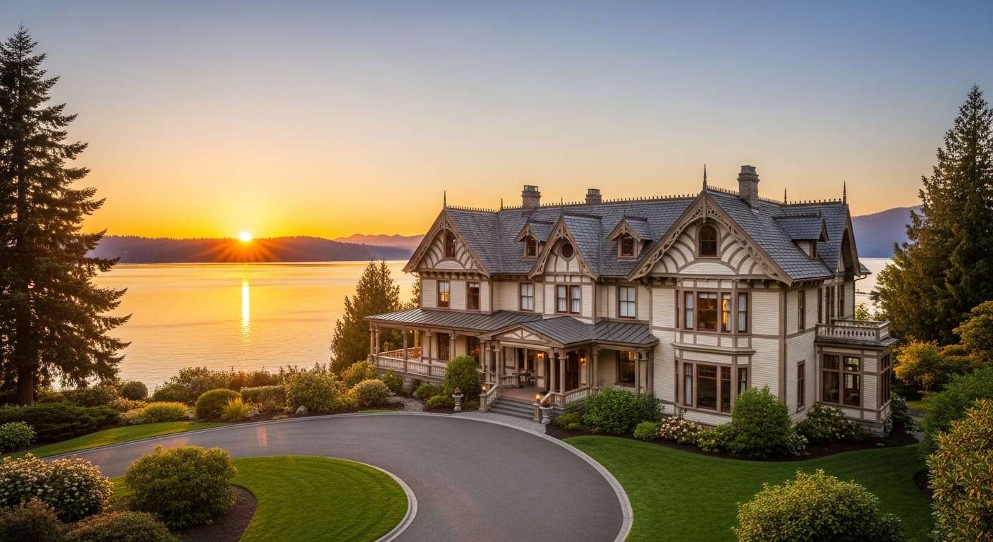 Luxury home exterior overlooking Lake Washington in Madrona