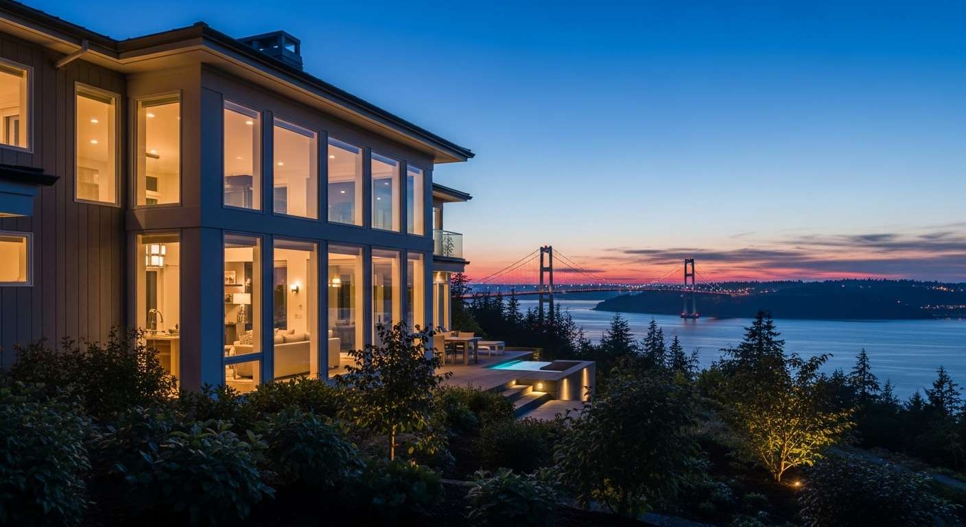 Beautiful coastal home exterior in University Place Washington