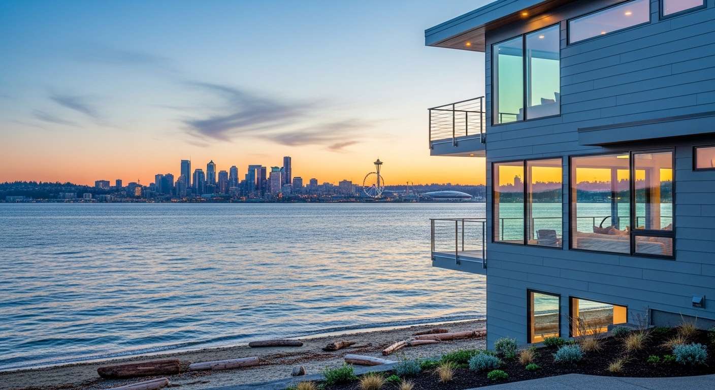 Beautiful waterfront home exterior in West Seattle